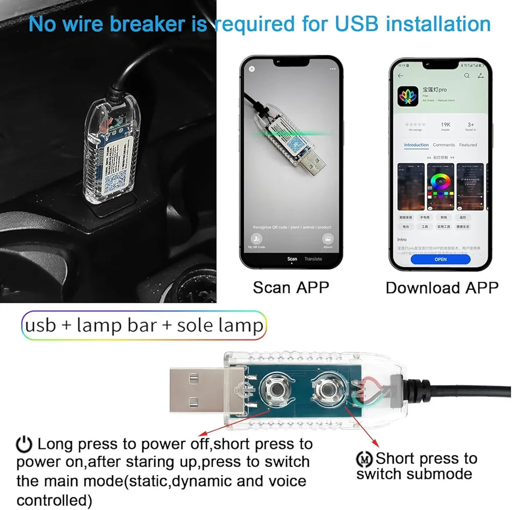 43 inch Multicolor Music Controlled Sound Activated Car Interior Decoration Dashboard Ambient Lighting USB K4 Magic Lights with Remote & Mobile Application Control(Works with All Cars)