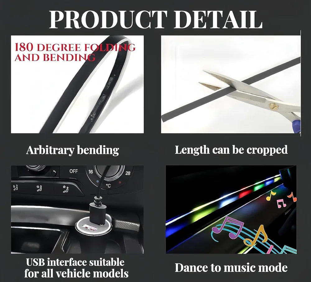 43 inch Multicolor Music Controlled Sound Activated Car Interior Decoration Dashboard Ambient Lighting USB K4 Magic Lights with Remote & Mobile Application Control(Works with All Cars)